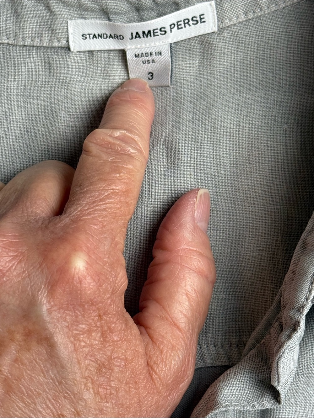 James Perse Gray Linen Mixed Media Button Up Shirt Size 3/L - Picture 5 of 8